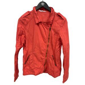 Maurices Asymmetrical Zip Moto Jacket Women M Linen Blend Pockets Orange Outdoor